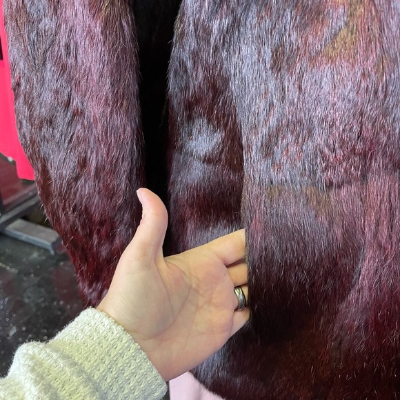 90s Y2K Burgundy Red Dyed Rabbit Fur Coat Luxury Womens M Soft Vamp Plush - Picture 6 of 9
